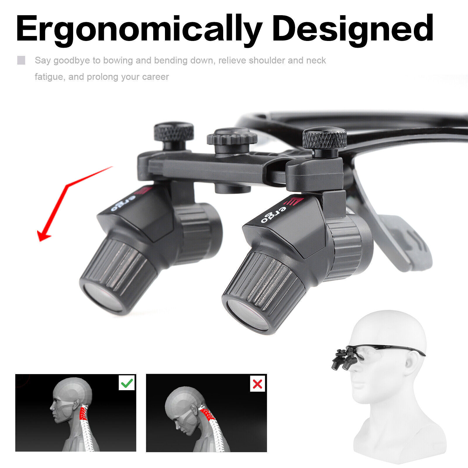 4.0X 450mm Ergonomische Medische Tandheelkundige Chirurgische Loep Ergo Vergrootglazen KNO