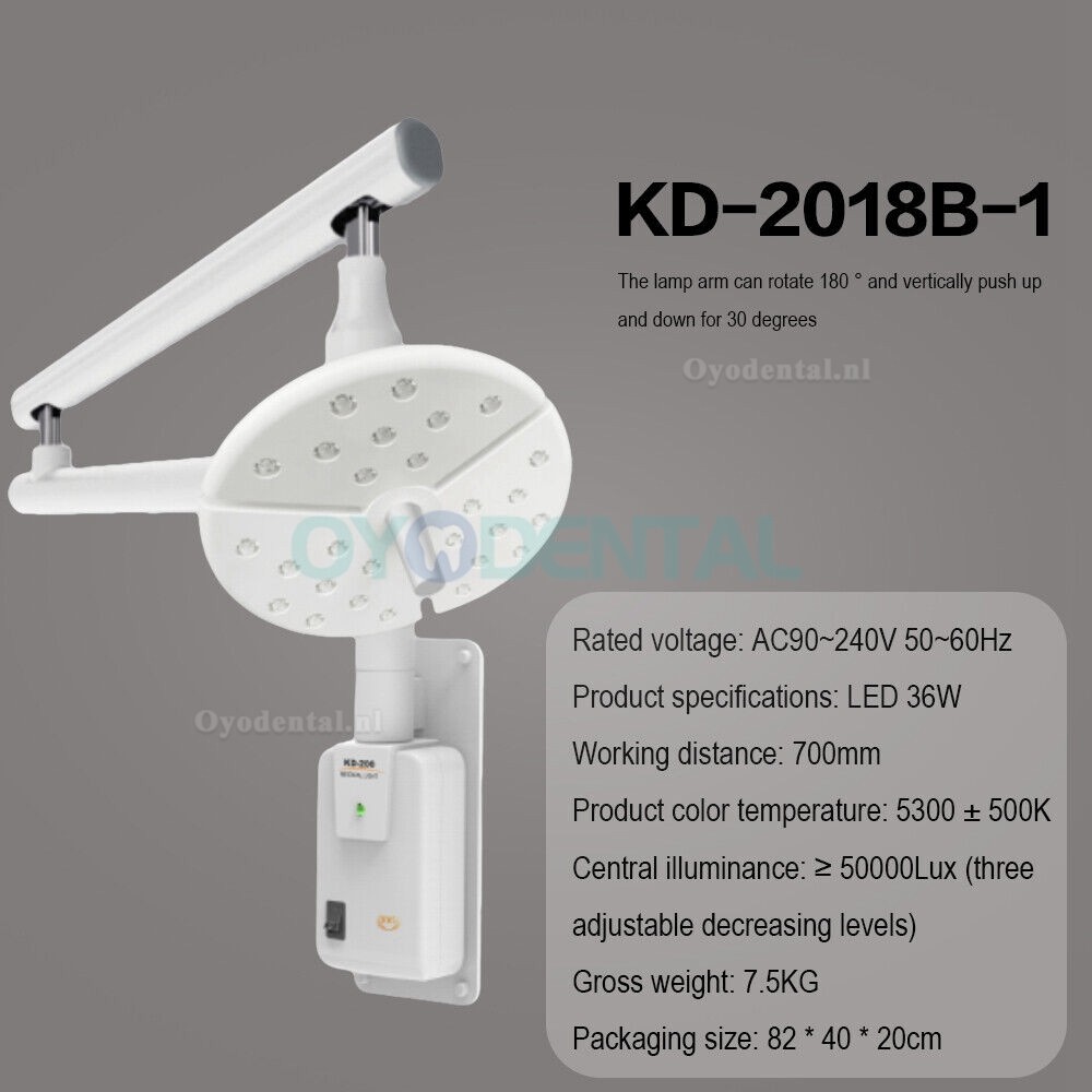 KWS KD-2018B-1 Wandgemonteerde tandheelkundige chirurgische lamp schaduwloze LED-onderzoekslamp aanraakschakelaar