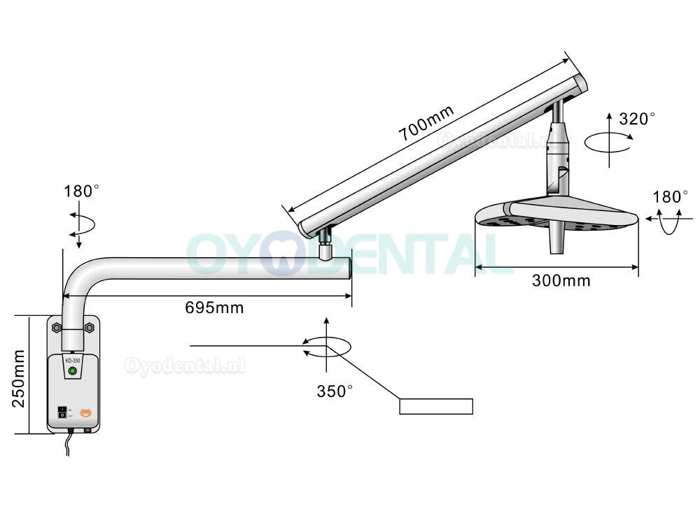 KWS KD-2018B-1 Wandgemonteerde tandheelkundige chirurgische lamp schaduwloze LED-onderzoekslamp aanraakschakelaar