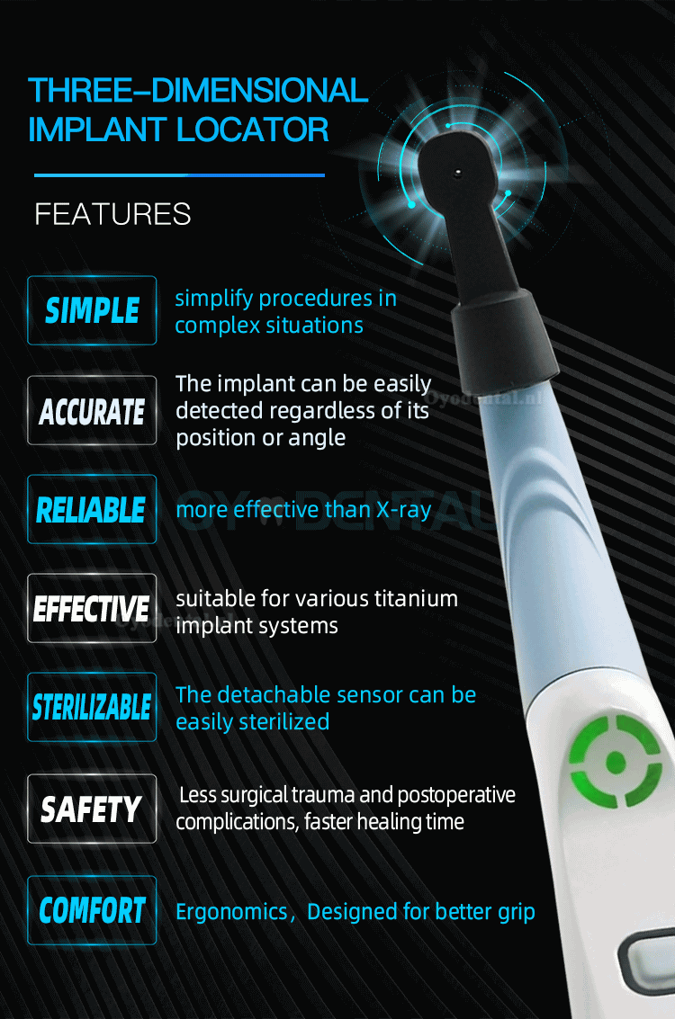Tandheelkundige implantaatzoeker Implantaatdetector Driedimensionale draaibare sensor