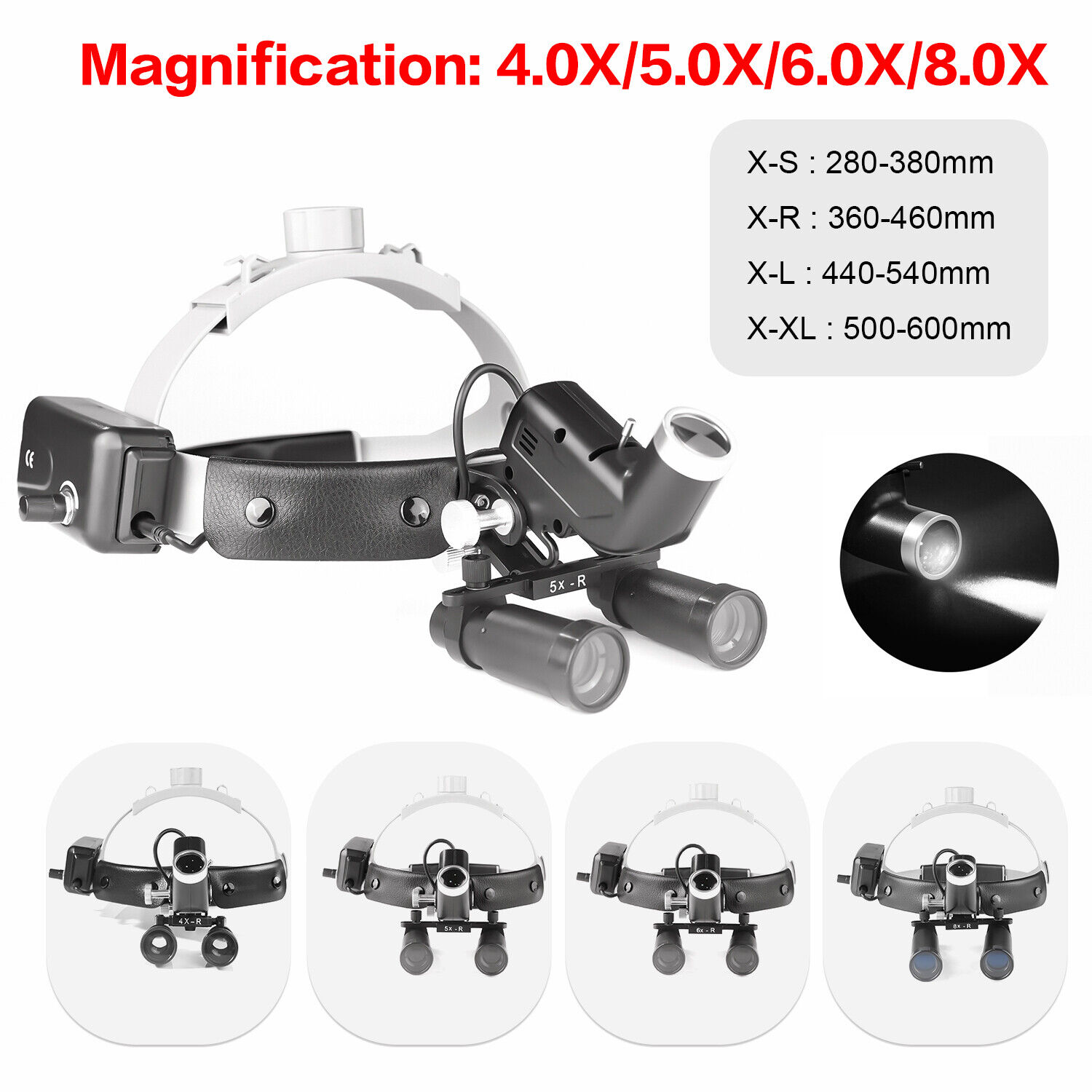 4.0X/5.0X/6.0X/8.0X-R Tandheelkundige medische chirurgische loep + hoofdband 5W LED-koplamp