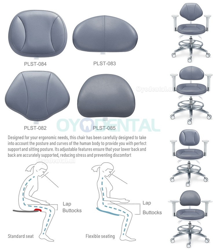 PLST-08 Serie Ergonomische verstelbare tandartsstoelen met armleuningen en rugleuning