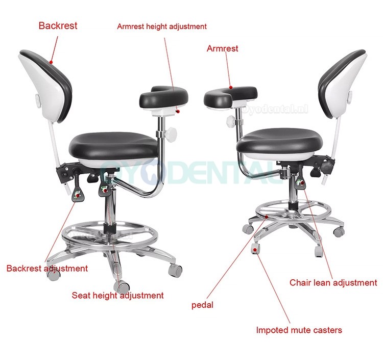 QY-600M-B2 Verstelbaar ergonomische tandartsstoel met armleuning 360° rotatie