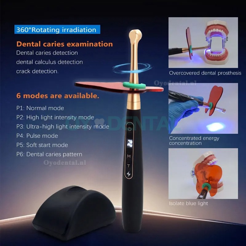 Tandheelkundig draadloos 1 seconde LED-uithardingslicht met cariësdetectie 6 modi 1800MW/CM2