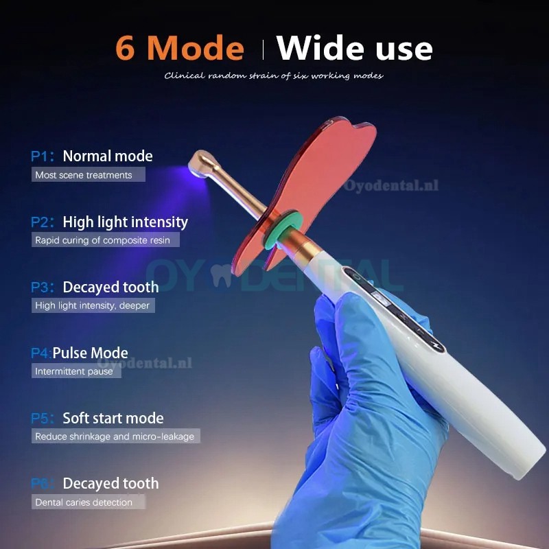 Tandheelkundig draadloos 1 seconde LED-uithardingslicht met cariësdetectie 6 modi 1800MW/CM2