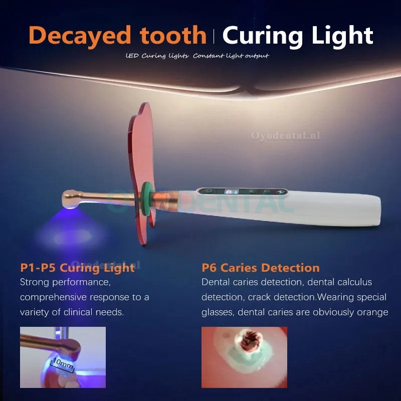 Tandheelkundig draadloos 1 seconde LED-uithardingslicht met cariësdetectie 6 modi 1800MW/CM2